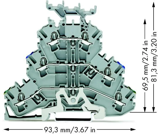 Wago 3 aukštų jungtis 2,5 mm2 PE / N / L pilka (2002-3247)