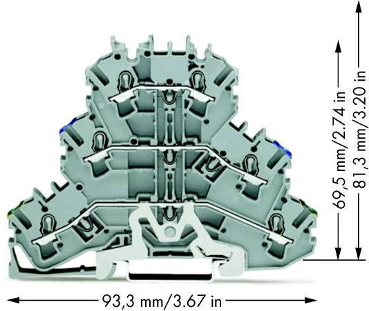 Wago 3- istorija geležinkelio jungtis 2.5mm2 pilka PE / N / L (2002 -3217)