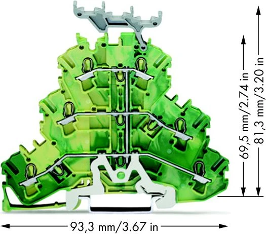 Wago 3- istorija PE geležinkelio jungtis 2.5mm2 su gelsvai žalia ženklinimo bazė (2002 -3237)