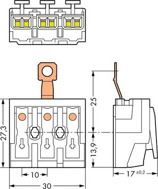 Wago 294-4413 techninis matmenų brėžinys