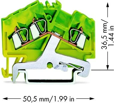 Wago 3-viela gnybtas 2.5mm2 matmenų brėžinis