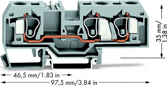 Wago 3-vielos geležinkelio jungtis 10mm2 pilka (284-681)