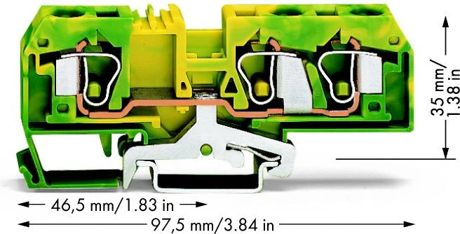 Wago 284-687 3 laidų jungtis 10mm2 geltona ir-žalia 284-687