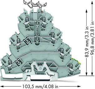 Wago 4 aukštų 7 gnybtų gnybtų blokas 2,5 mm2 L/L/L/PE pilka (2002-4127)