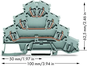 Wago 281-532 4 lygių bėgio jungtis 4 mm2 elektros varikliams L1 - L2 - L3 pilka 281-532