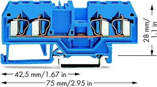 Wago 280-834 4 laidų šynų jungtis 2,5mm2 mėlyna EURO 280-834