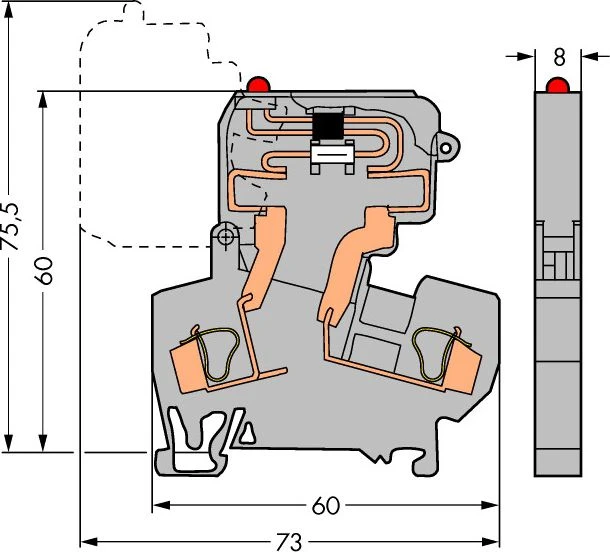 Wago 4mm2 pilkoji saugiklių jungtis 10A 5x 20mm (281-611 / 281-541)