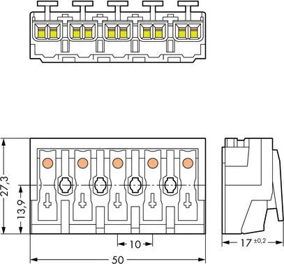 „Wago 294-4005“ 5 kontaktų maitinimo jungtis be kojelių ir PE kontakto 294-4005