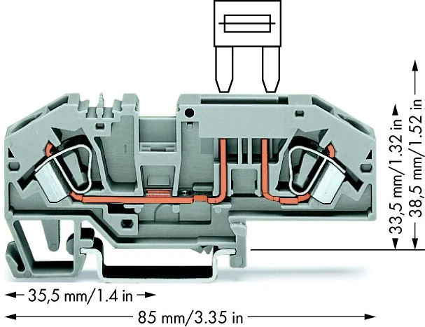 Wago 6mm2 pilkas 25A plokščias saugiklis DIN 35mm (282-696)