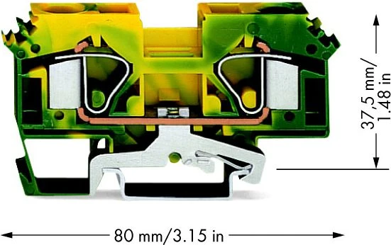 Wago 16mm2 įžeminimo gnybto skerspjūvio schema