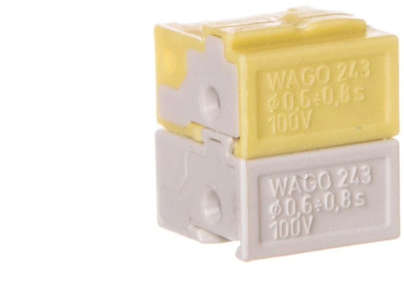 Wago 243-212 Tinklo gnybtų jungtis 4x 0,6-0,8 mm2 šviesiai pilka / geltona 243-212 /50 vnt./
