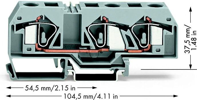 Wago 283-671 3 laidų šynų jungtis 16 mm² pilka 283-671
