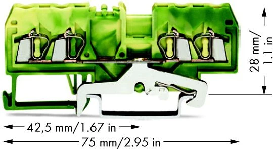 Wago 280-837 4 laidų bėgių jungtis 2,5mm2 geltona ir-žalia 280-837