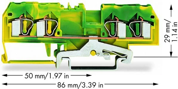 Wago 281-657 apsauginė jungtis - techninis pjūvis su matmenimis