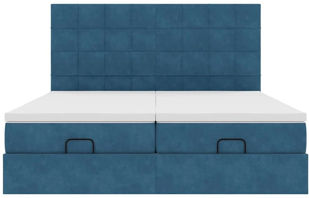 Waszemeble Osmanų lovos rėmas su čiužiniais, mėlynas, 200x200cm, aksomas