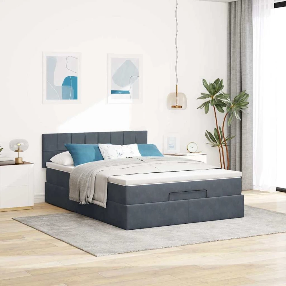 Waszemeble Osmanų lova su čiužiniu ir LED Tamsiai Pilka 140x200cm Velvet
