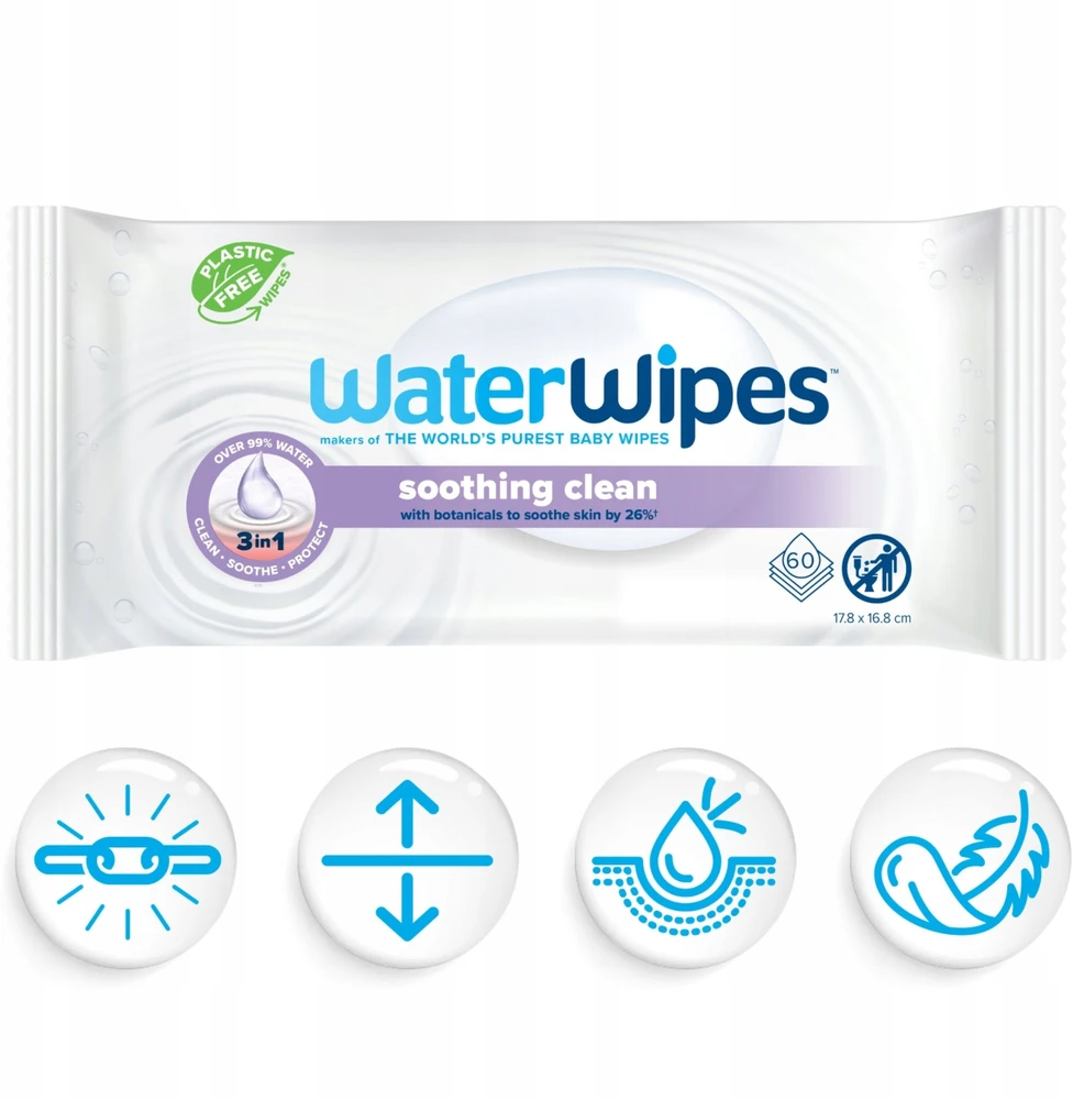 WATER WIPES Ekologiškos drėgnos servetėlės vaikams su levandų ekstraktu 2x60 vnt.