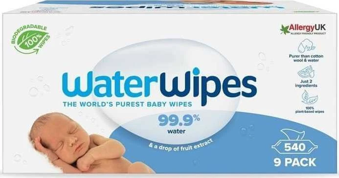 WATER WIPES WATERWIPES DRĖGNOS SERVETĖLĖS 9 PAKUOTĖS PO 60 VNT. BIODEGRADABLE