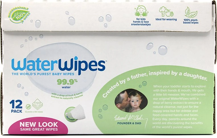 WATER WIPES WATERWIPES BEKAVAPĖS DRĖGNOS SERVETĖLĖS 12 PAKUOČIŲ PO 60 VNT. SENSITIVE