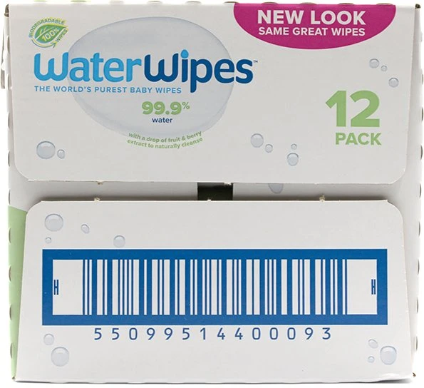 WATER WIPES WATERWIPES BEKAVAPĖS DRĖGNOS SERVETĖLĖS 12 PAKUOČIŲ PO 60 VNT. SENSITIVE