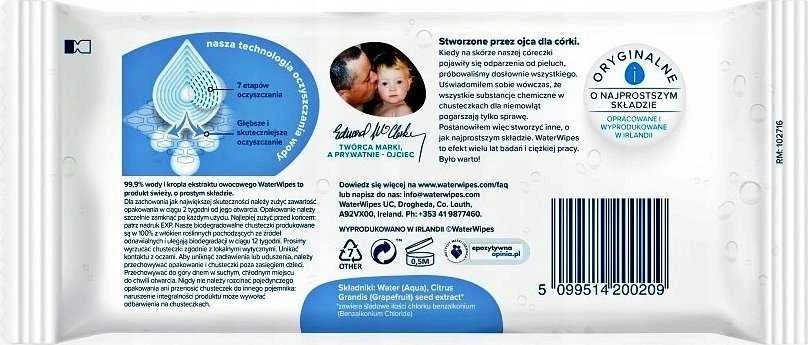 WATER WIPES WATERWIPES DRĖGNOS SERVETĖLĖS 9 PAKUOTĖS PO 60 VNT. BIODEGRADABLE