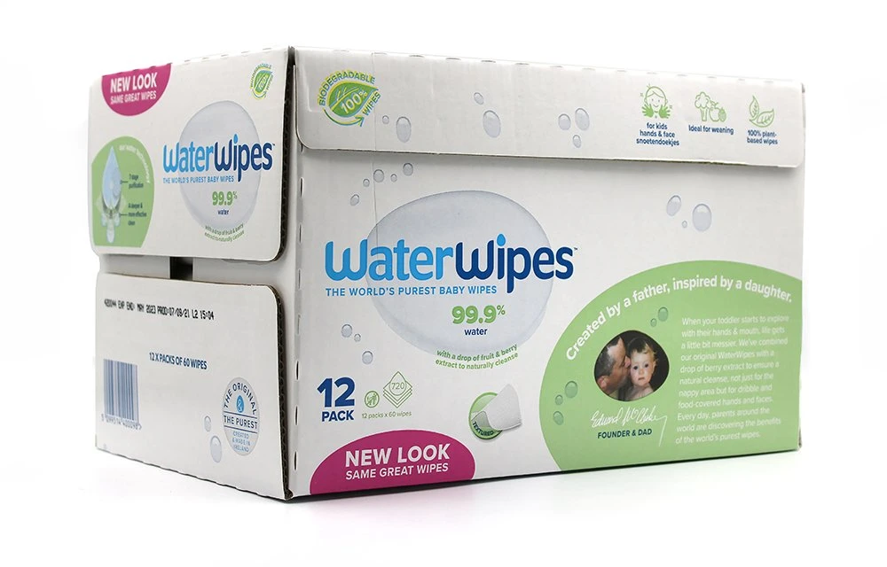 WATER WIPES WATERWIPES BEKAVAPĖS DRĖGNOS SERVETĖLĖS 12 PAKUOČIŲ PO 60 VNT. SENSITIVE