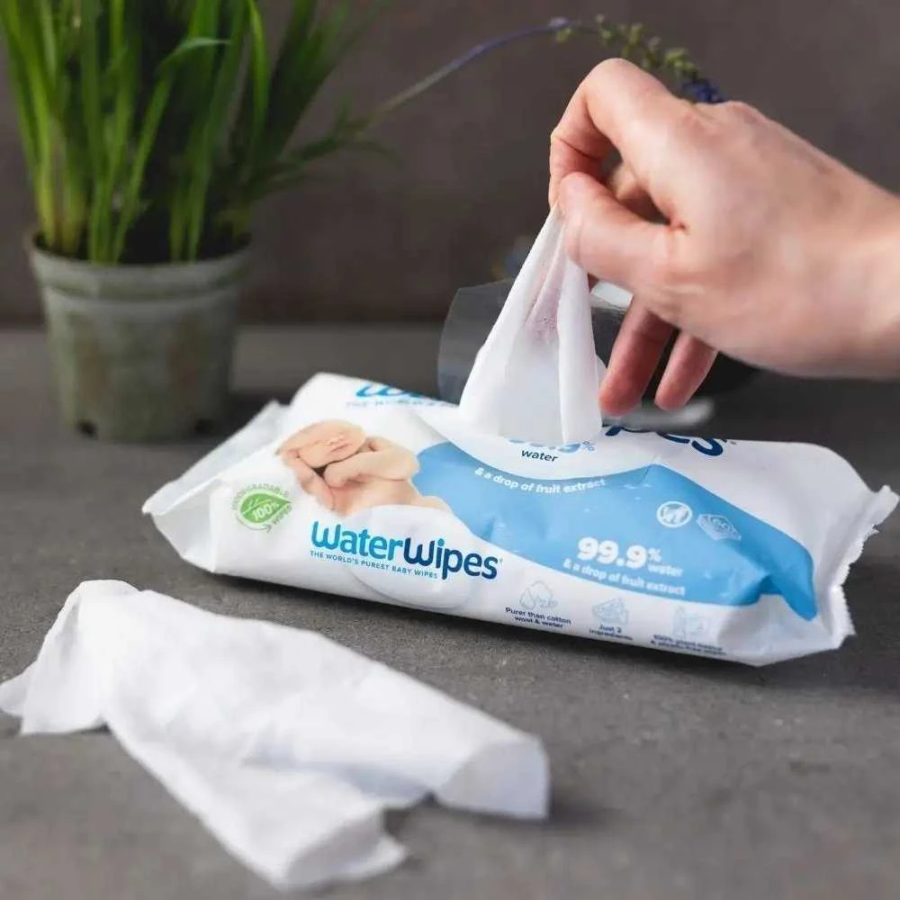 WATER WIPES WATERWIPES DRĖGNOS SERVETĖLĖS 9 PAKUOTĖS PO 60 VNT. BIODEGRADABLE