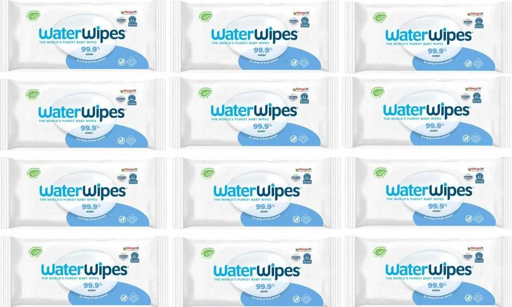 WATER WIPES WATERWIPES DRĖGNOS SERVETĖLĖS 12 PAKUOČIŲ PO 60 VNT. BIODEGRADABLE
