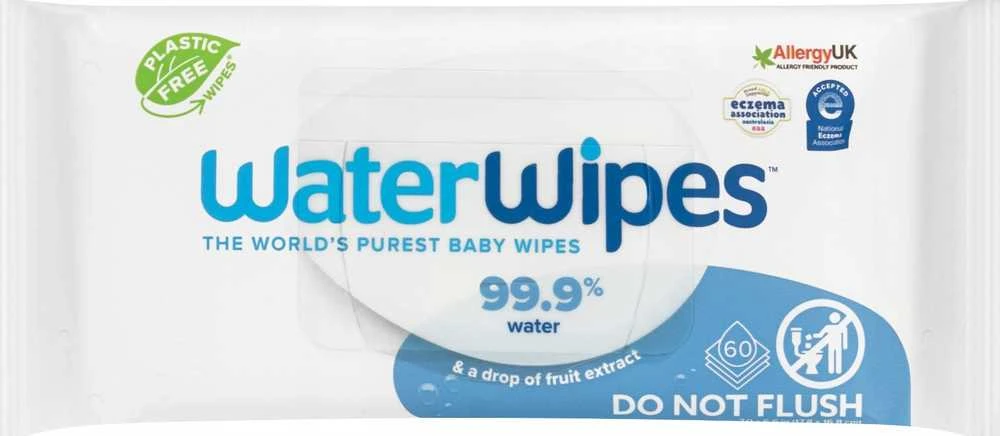 WATER WIPES WATERWIPES DRĖGNOS SERVETĖLĖS 12 PAKUOČIŲ PO 60 VNT. BIODEGRADABLE
