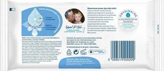 WATER WIPES WATERWIPES DRĖGNOS SERVETĖLĖS 12 PAKUOČIŲ PO 60 VNT. BIODEGRADABLE