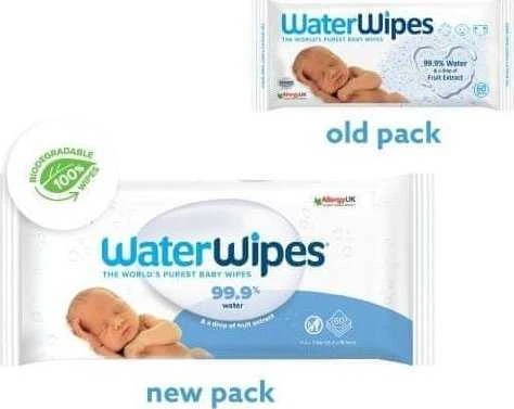 WATER WIPES WATERWIPES DRĖGNOS SERVETĖLĖS 12 PAKUOČIŲ PO 60 VNT. BIODEGRADABLE