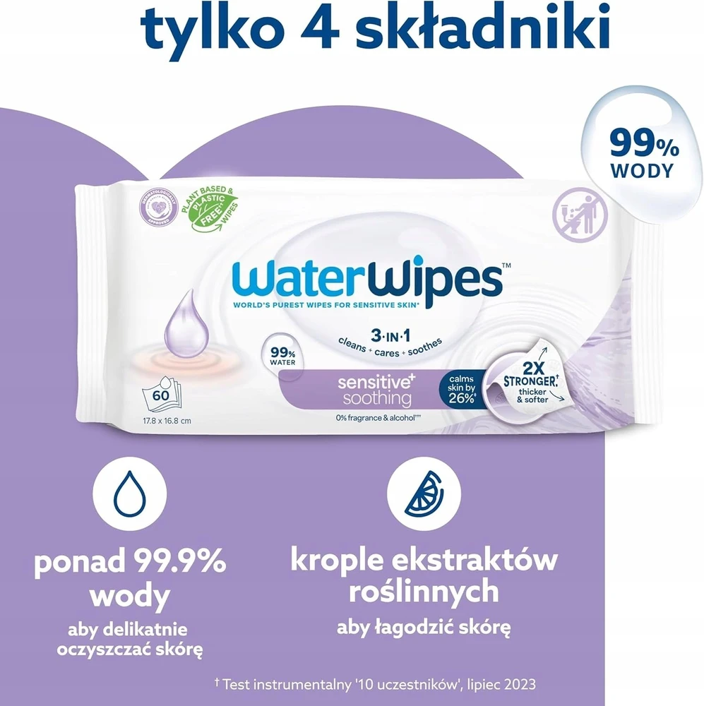 WATER WIPES Sensitive+ raminančios drėgnos servetėlės su levandomis, 12 x 60 vnt.