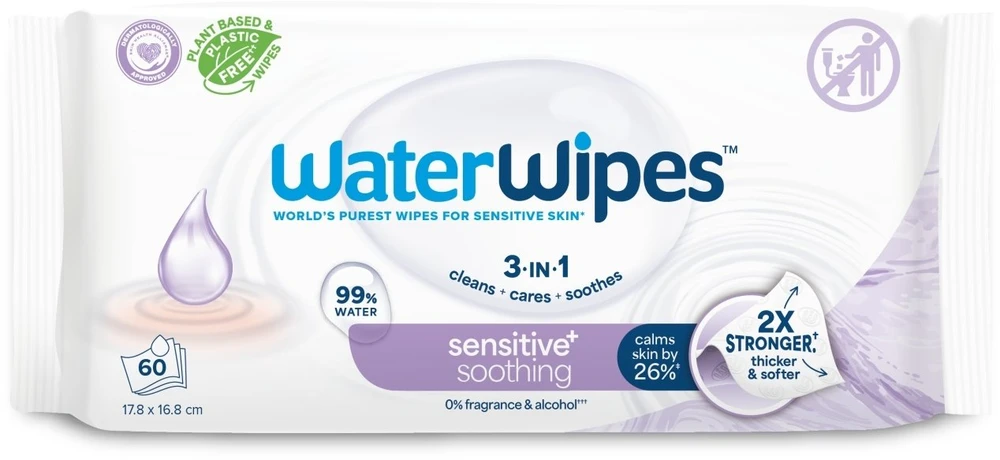 WATER WIPES Sensitive+ raminančios drėgnos servetėlės su levandomis, 12 x 60 vnt.