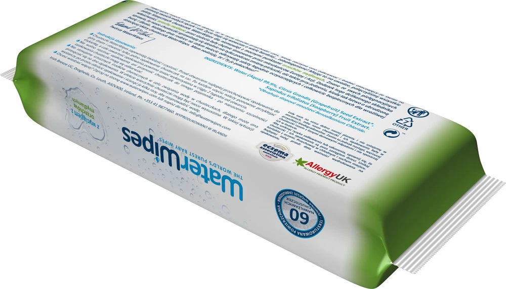 WATER WIPES VANDENS SERVETĖLĖS WaterWipes, servetėlės, sudrėkintos grynu vandeniu, muilinės uogos (su pridėtu muilinės uogos ekstraktu), 60 vnt. PL