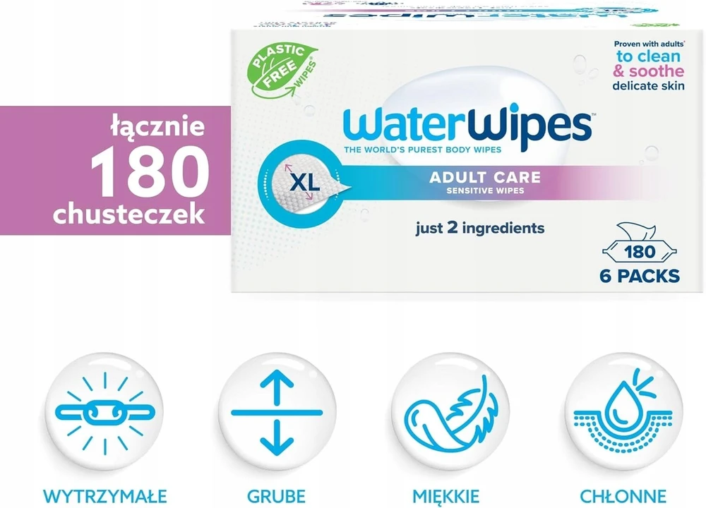 WATER WIPES Sensitive+ kūno ir intymios higienos drėgnosios servetėlės senjorams, 12 x 30 vnt.
