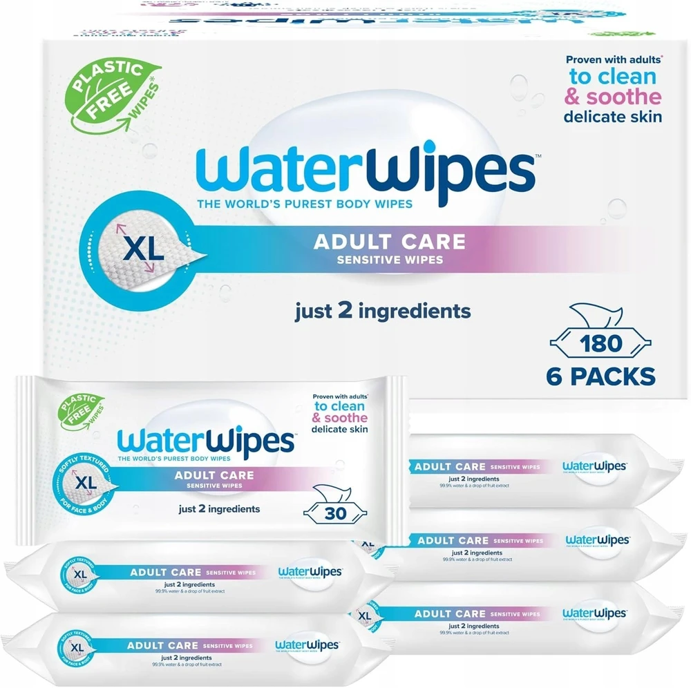 WATER WIPES Sensitive+ kūno ir intymios higienos drėgnosios servetėlės senjorams, 12 x 30 vnt.