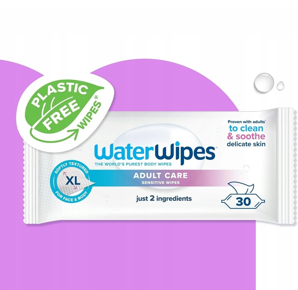 WATER WIPES Sensitive+ kūno ir intymios higienos drėgnosios servetėlės senjorams, 12 x 30 vnt.