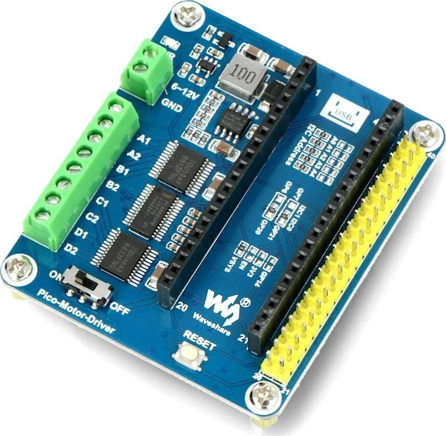 DC variklio valdiklio modulis - keturių kanalų - priedėlis skirtas Raspberry Pi Pico - Waveshare 19764