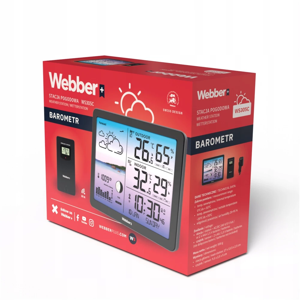 Webber Meteorologinė stotelė WS305C Belaidis jutiklis Barometras DCF Orai