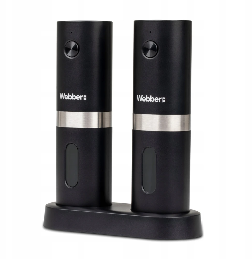 „Webber“ prieskonių malūnėlis, elektrinis pipirų ir druskos malūnėlis, maitinamas baterijomis, USB, 2 vnt., „WEBBER PREMIUM“