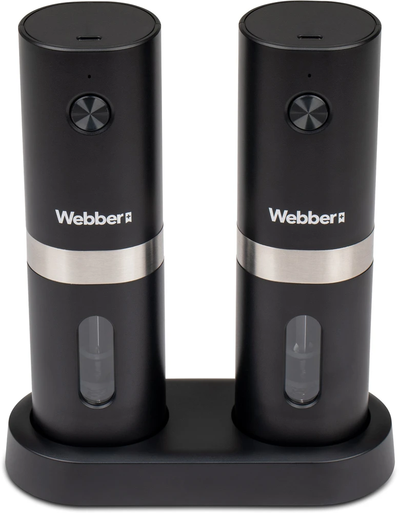 „Webber“ prieskonių malūnėlis, elektrinis pipirų ir druskos malūnėlis, maitinamas baterijomis, USB, 2 vnt., „WEBBER PREMIUM“