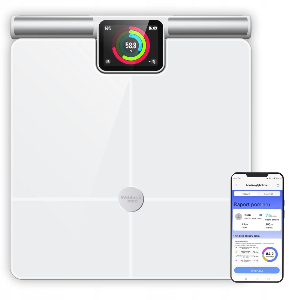 Vonios svarstyklės Webber Vonios svarstyklės Analityczna 57 Parametrów Apple Health, Google Fit, WIFI