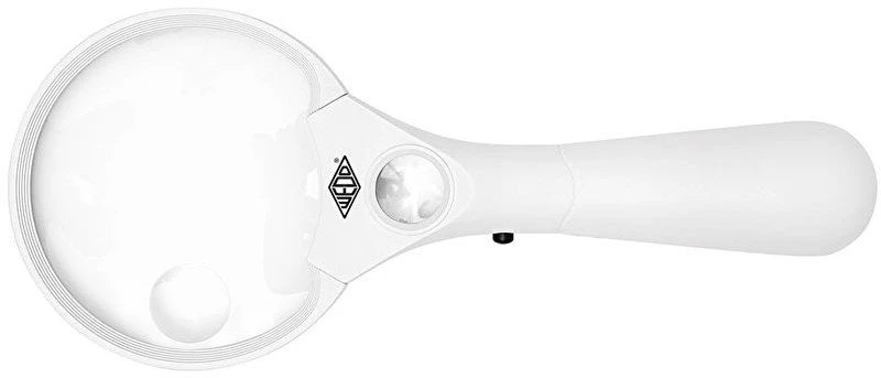 WEDO didinamasis stiklas, apvalus, šviečiantis LED, 90 mm, 2,5 karto, baltas/juodas