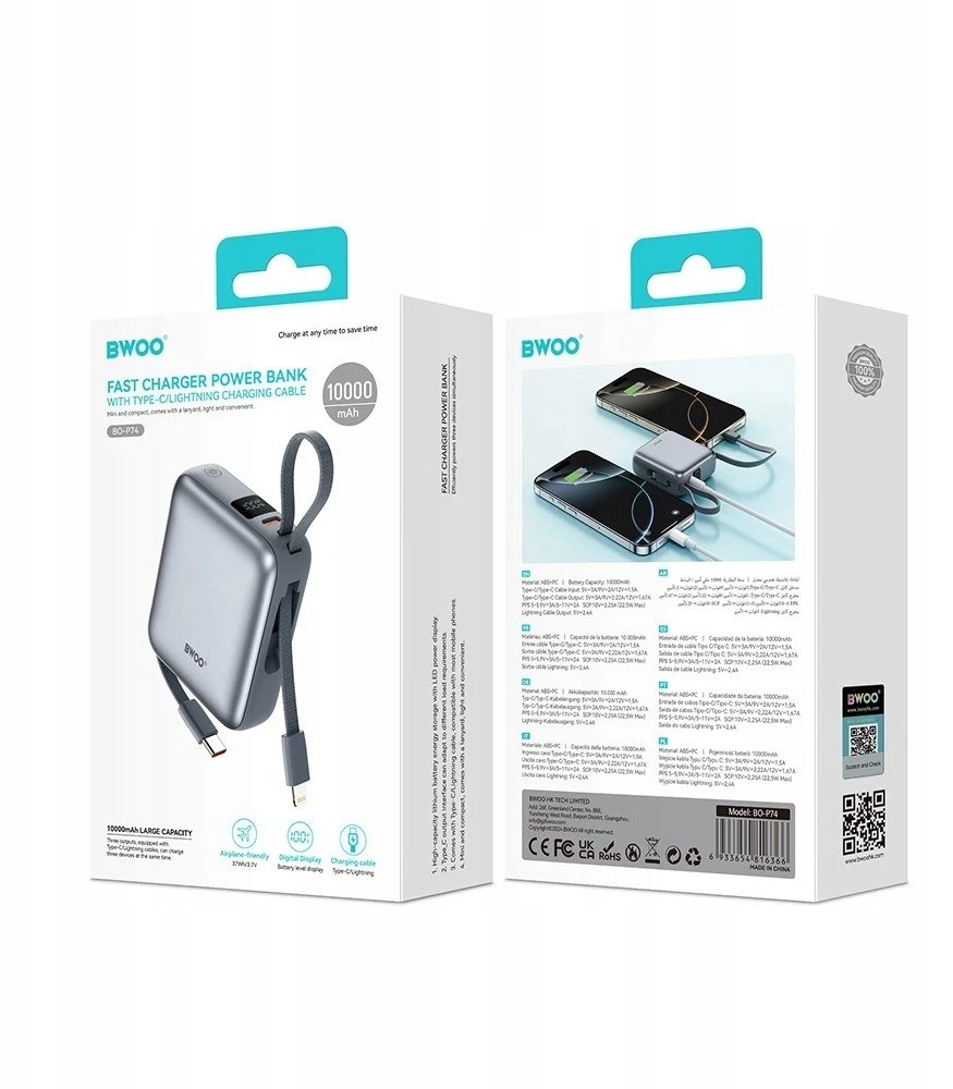 „Powerbank Wekome P74 10000 mAh Sidabrinis“
