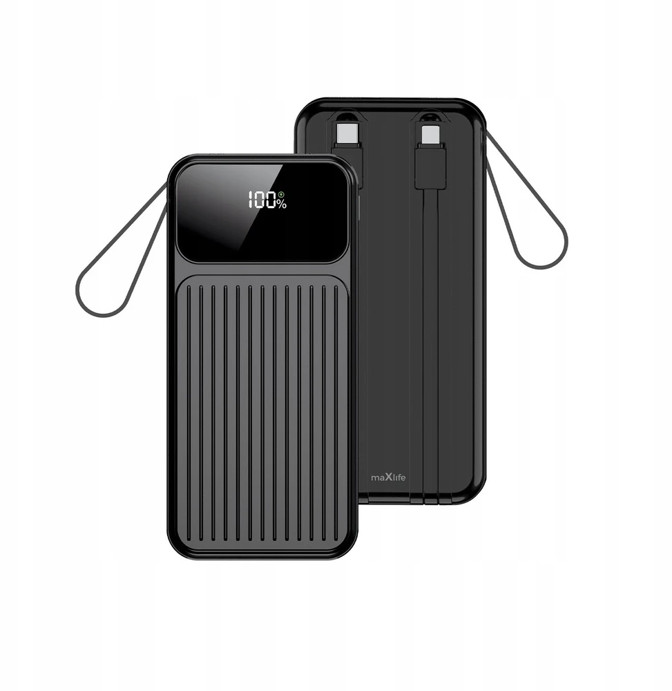 Maxlife išorinė baterija su integruotais laidais MXPB-06 PD QC 22,5W 10000 mAh juoda
