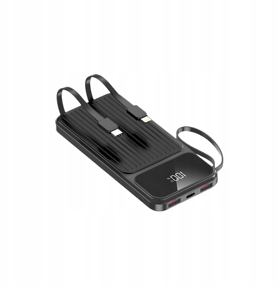 Maxlife išorinė baterija su integruotais laidais MXPB-06 PD QC 22,5W 10000 mAh juoda