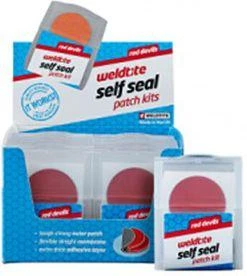 Weldtite Tube pleistrai Raudonas DEVILS SELF SEAL PATCH KIT 6 x lipnių pleistrų dėžutė po 12 (WLD-1031)