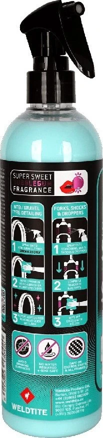 „Weldtite“ silikoninis apsauginis blizgusis valiklis „Slick 'N' Shine“, 400 ml, padangoms, šakių kojoms ir pakabos balnelių iškyšoms (NAUJIENA 2025 m.)