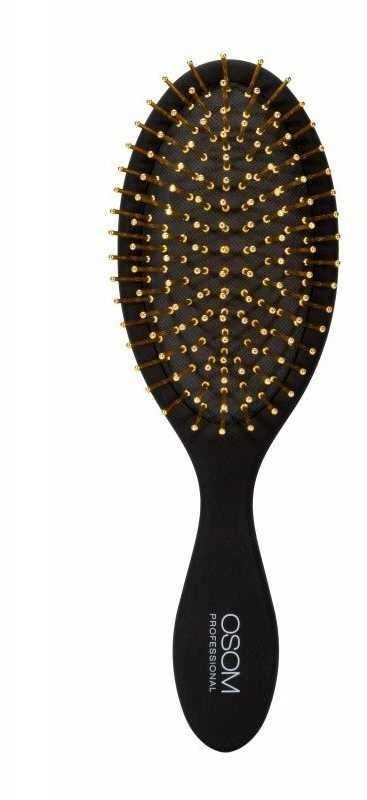 Wella Prabangus šepetys plaukams OSOM Professional Hair With Gold Plated Pins OSOMP2260, su nerūdijančio plieno auksu padengtais šereliais, juodos spalvos