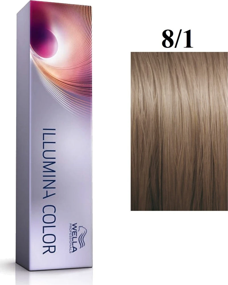 Wella Illumina Color 8/1 plaukų dažai su atspalvio pavyzdžiu
